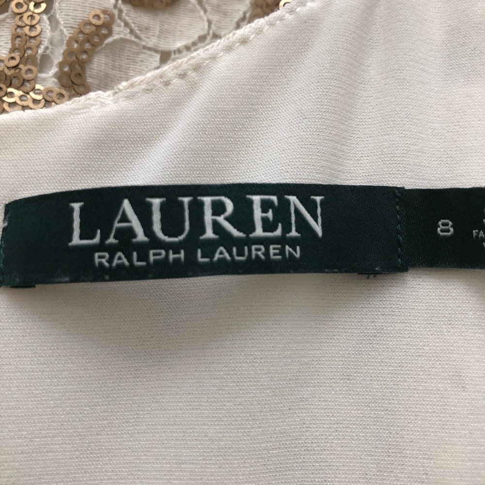 Lauren Ralph Lauren Sequin Sleeveless Evening Dress Women's Size 8 Gold/Cream - Picture 8 of 11